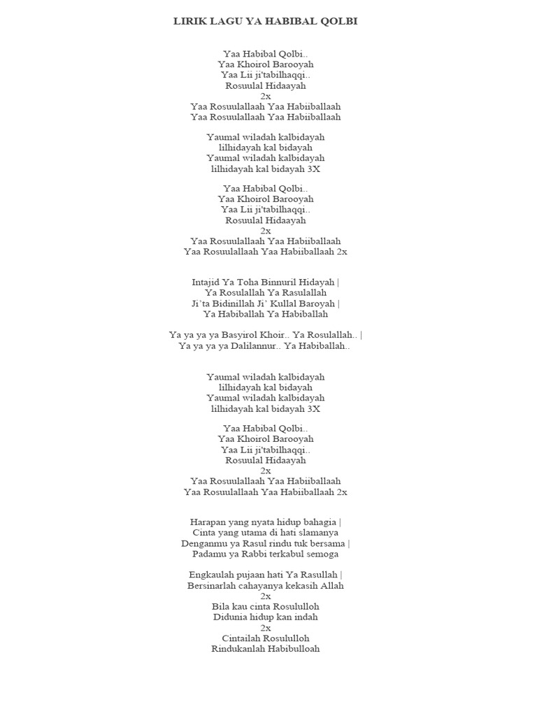 Lirik Lagu Ya Habibal Qolbi PDF