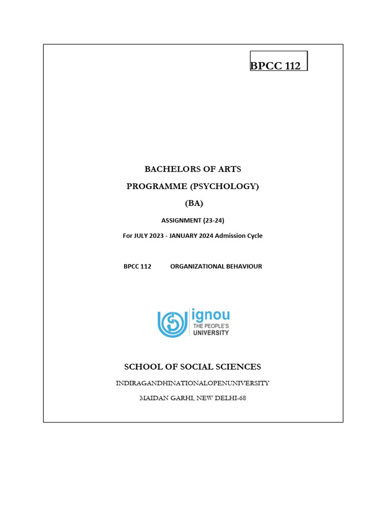 BPCC 112 Assignment Guidelines 2023-24 | PDF | Performance Appraisal ...