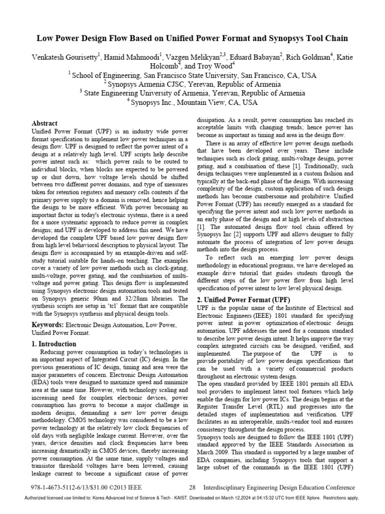UPF-Based Low Power Design Flow | PDF | Logic Synthesis | Integrated ...