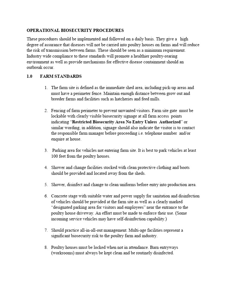 Operational Biosecurity Procedures Download Free Pdf Poultry