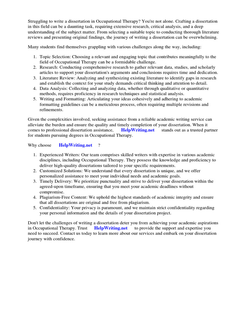Dissertation Ideas For Occupational Therapy PDF Occupational