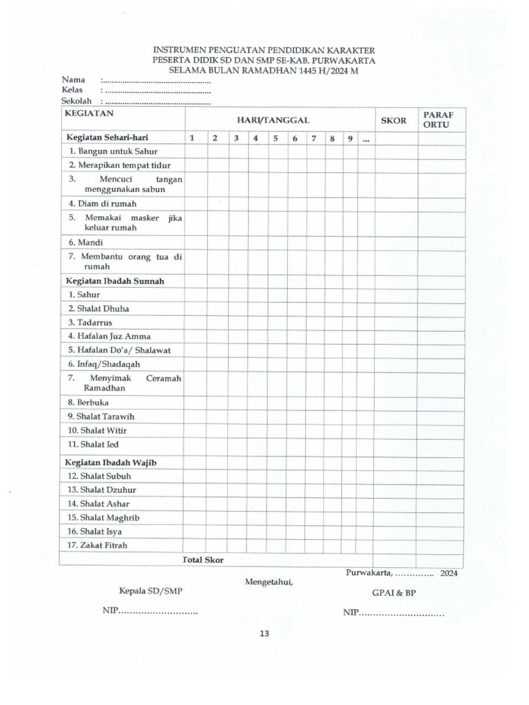 Format Isian Kegiatan Ramadan | PDF