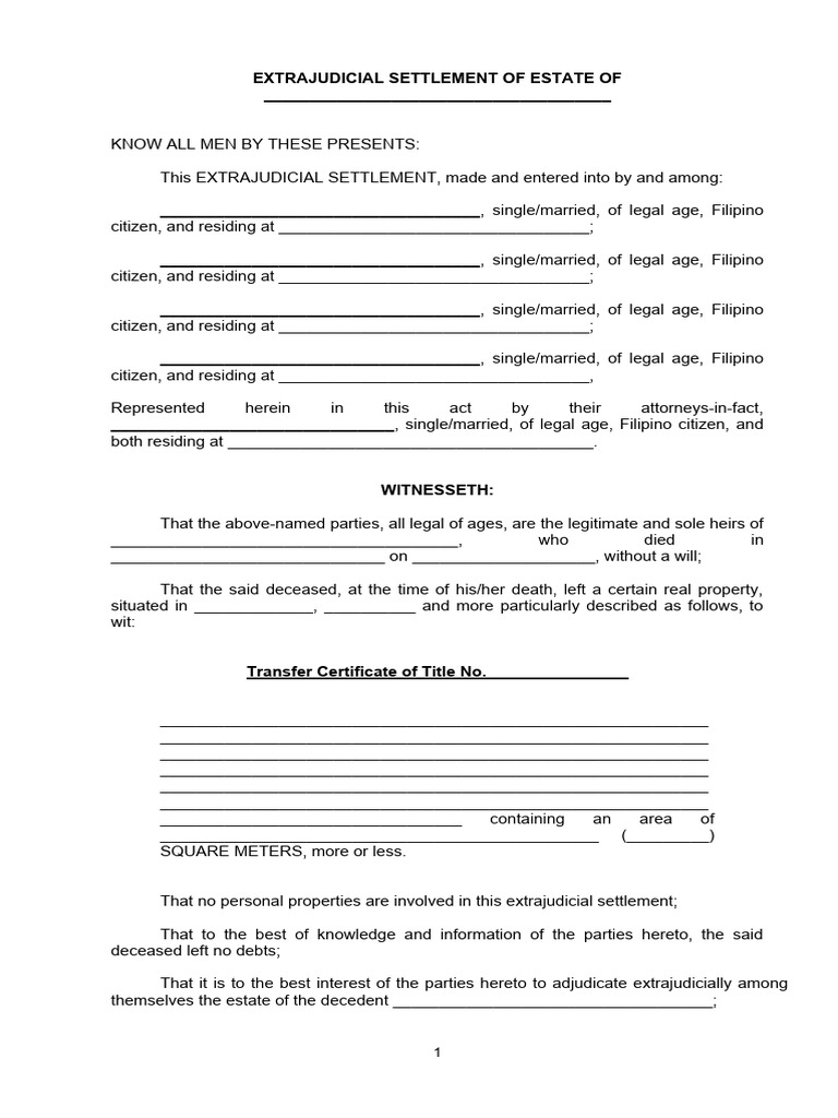 Extrajudicial Settlement of Estate | PDF | Legal Documents | Natural ...