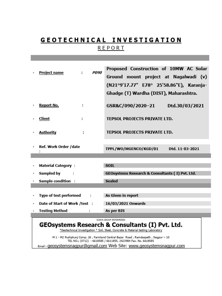 Soil Report Karanja Ghadge | PDF | Deep Foundation | Geotechnical ...