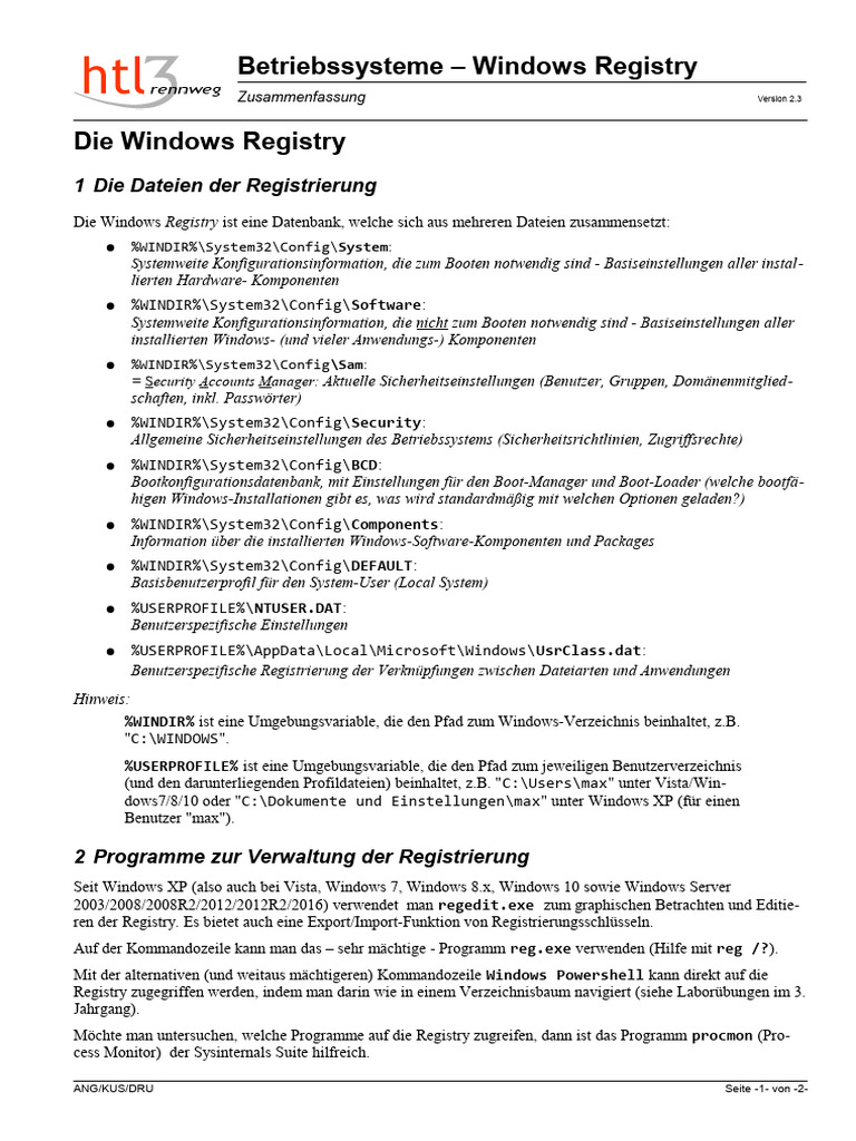 T05 HandOut Windows Registry | PDF