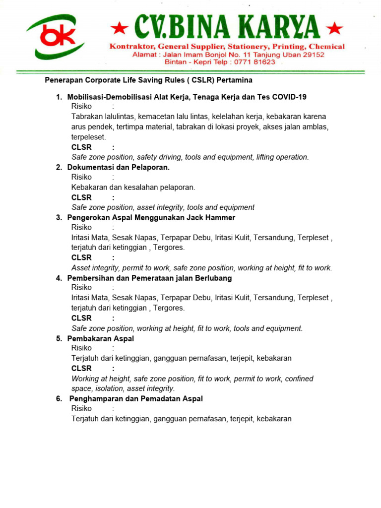 25 Penerapan Corporate Life Saving Rules Pdf