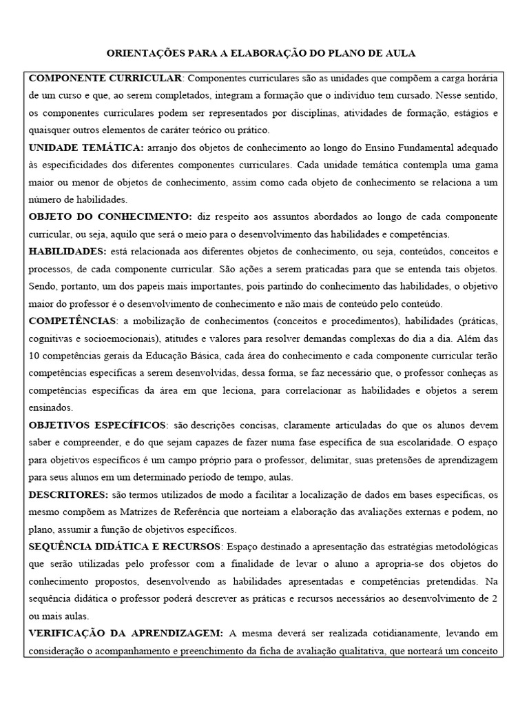 Plano de Aula: Estrutura e Diretrizes | PDF | Conhecimento | Aprendizado