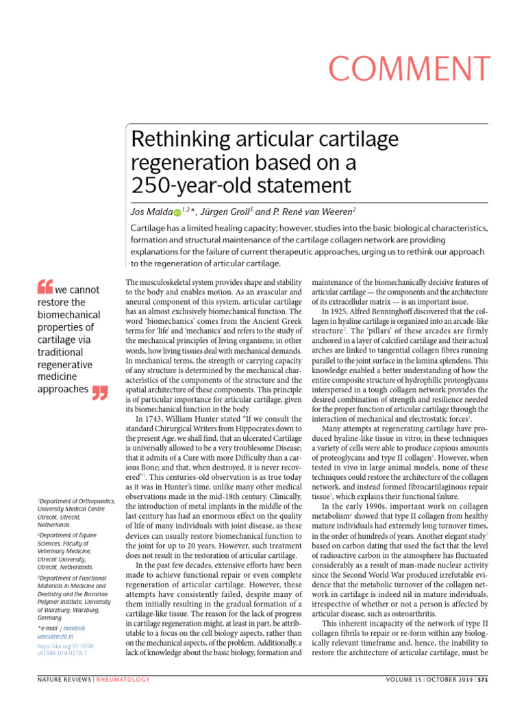 Cartilage Nature Reviews Rheumatology 2019 10 PDF Cartilage Interleukin 6