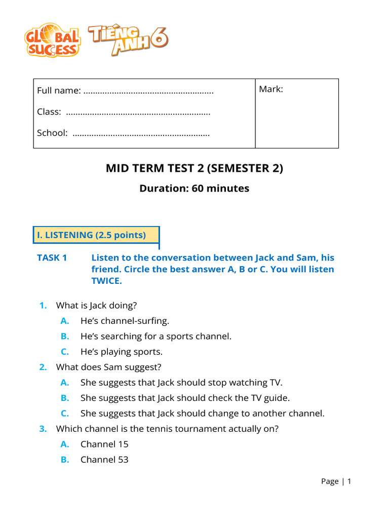 Mid Term Test 4 Semester 2 Pdf
