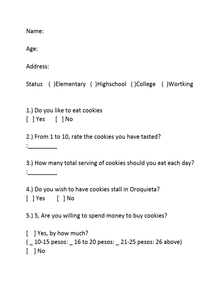 Coco Cookies Survey | PDF