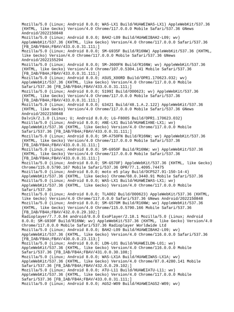 User Agents for Android 8.0 Devices | PDF | Safari (Web Browser) | Free ...