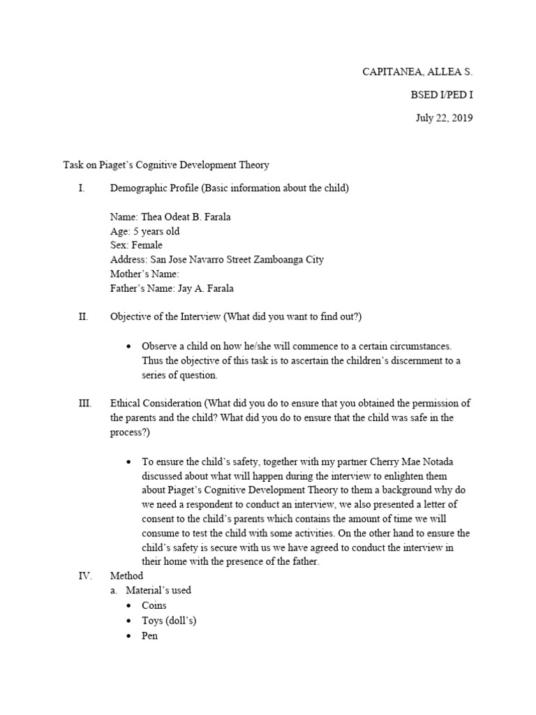 Piaget's Theory: Child Interview Insights | PDF | Cognition | Cognitive ...