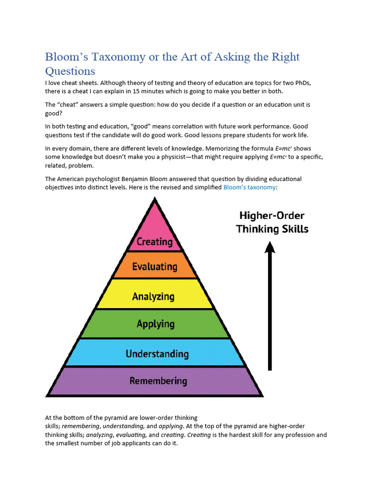 Bloom's Taxonomy for Effective Questioning | PDF | Pluto | Knowledge
