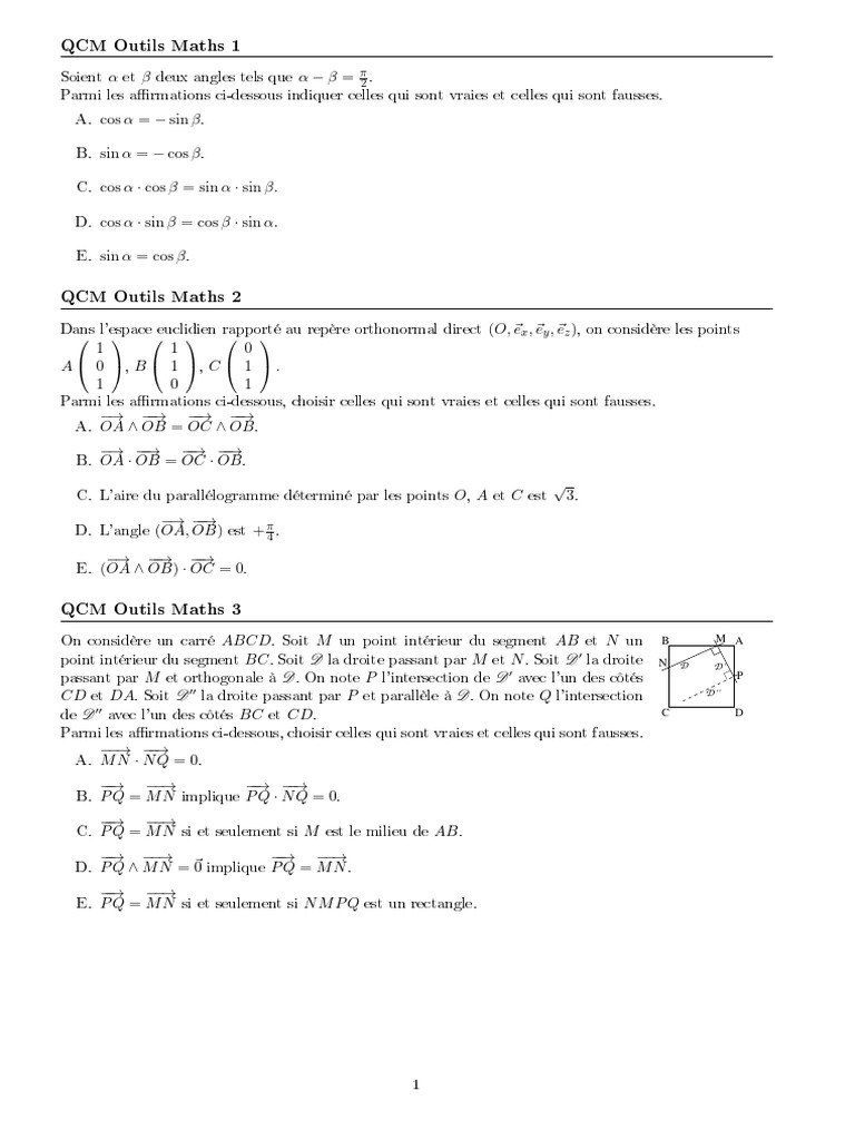 QCM Mathématiques Terminale C | PDF | Objets mathématiques | Concepts ...