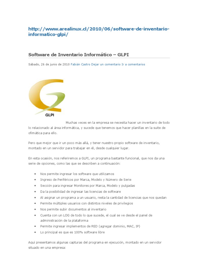 Software de Inventario Informático Glpi | PDF