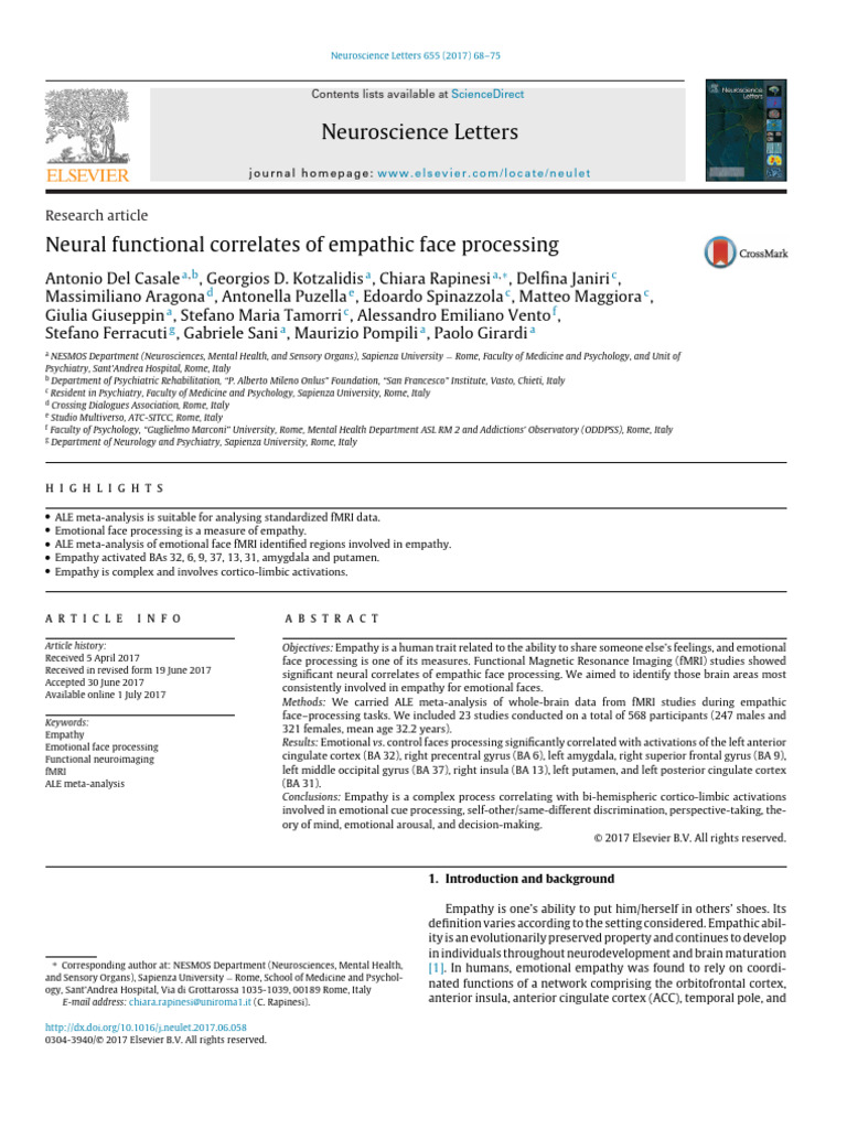 Neural Functional Correlates of Empathic Face Processing | PDF ...