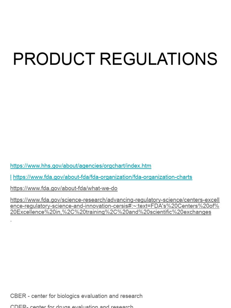 Overview of FDA Product Regulations | PDF | Food And Drug ...