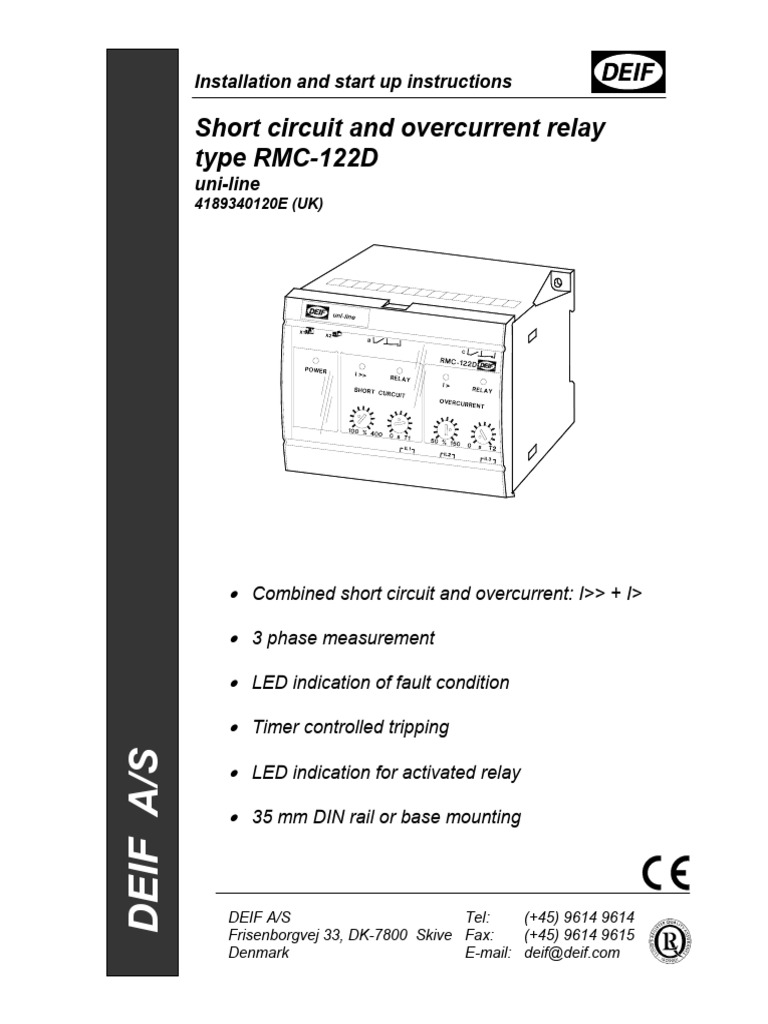 Short Circuit and Overcurrent Relay Type RMC-122D: Installation and ...