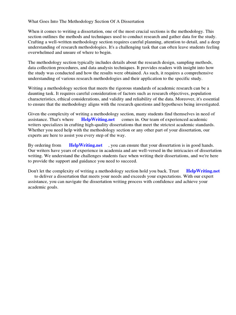 What goes into the methodology section of a dissertation pdf