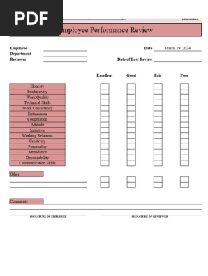 8 Employee Performance Evaluation Templates Sample
