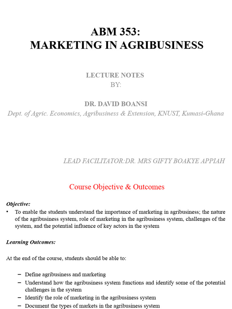 Agribusiness Marketing Lecture Notes | PDF | Marketing | Sales