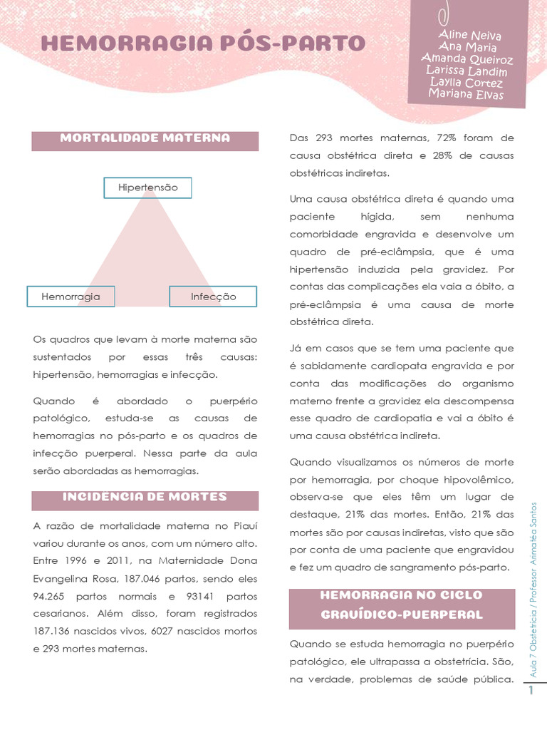 Causas e Incidência de Hemorragia Pós-Parto | PDF | Gravidez | Parto