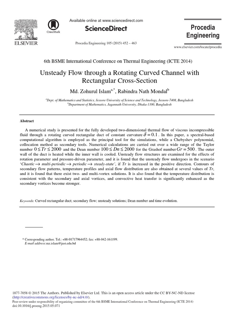 Unsteady Flow in Rotating Curved Duct | PDF | Fluid Dynamics | Rotation