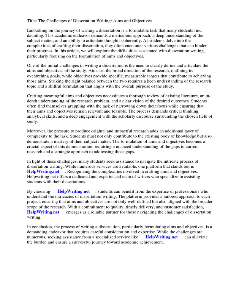 Dissertation Writing Aims and Objectives PDF Thesis Goal