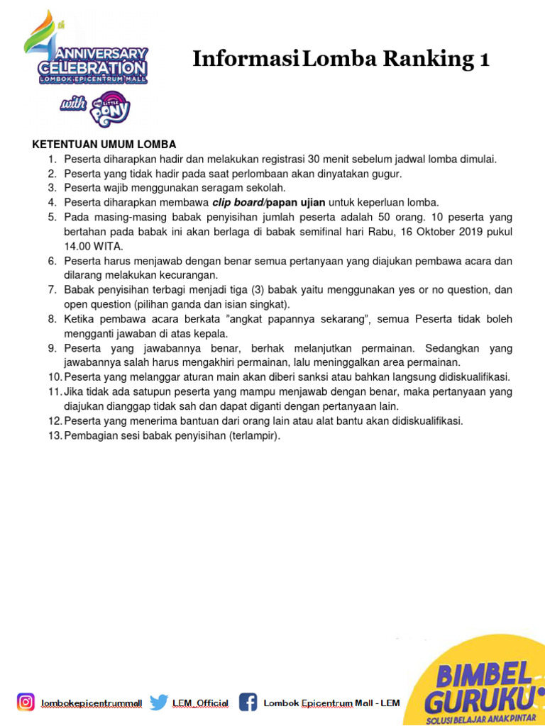 Ketentuan Lomba Ranking 1 dan Spelling Bee | PDF