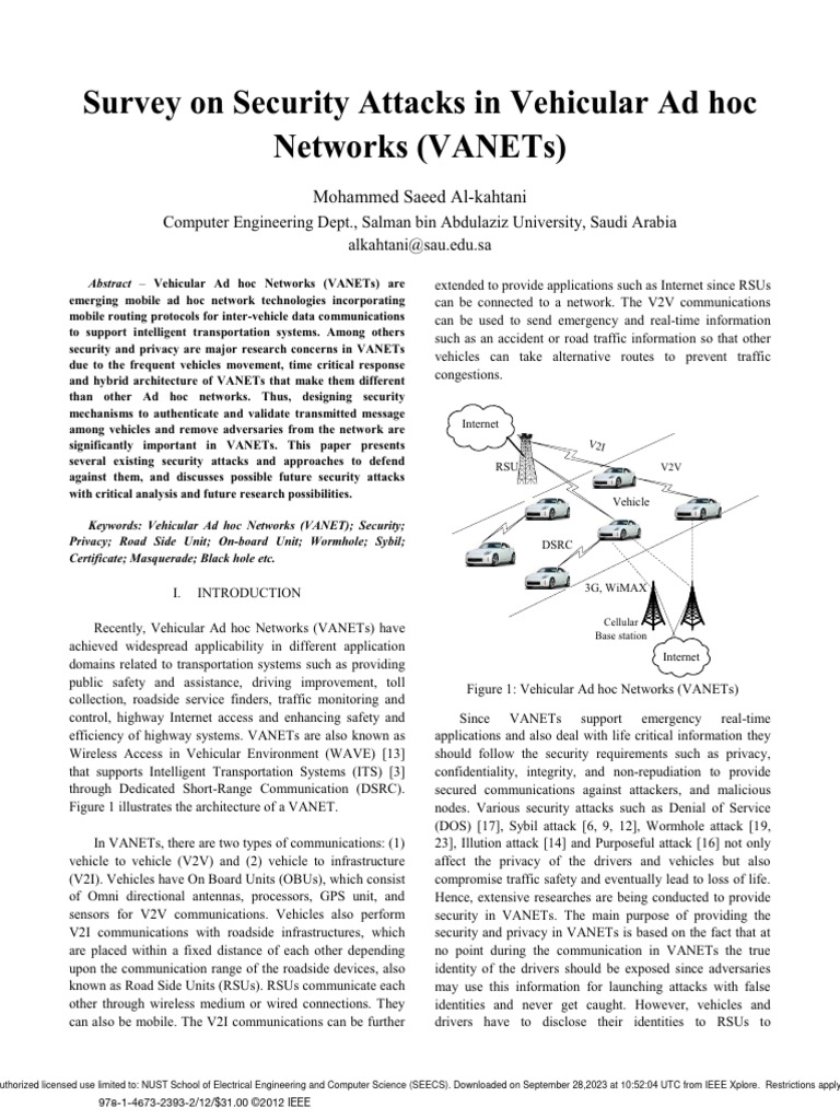 Survey On Security Attacks in Vehicular Ad Hoc Networks VANETs | PDF ...