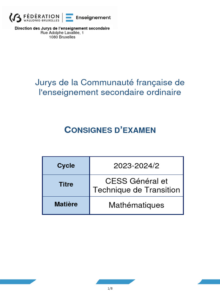 Consignes Examen CESS Math 2024 | PDF | Prêts | Variance (mathématiques)