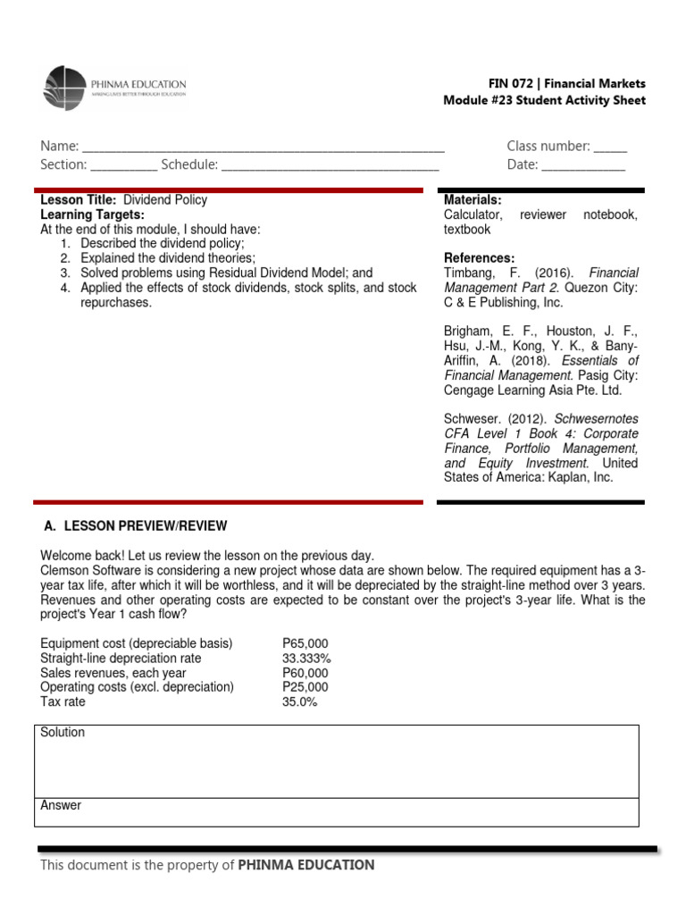 FIN 072_SAS_Day 23 | PDF | Dividend | Stocks