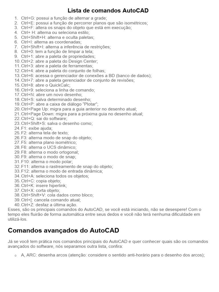 Lista de comandos autocad pdf auto cad