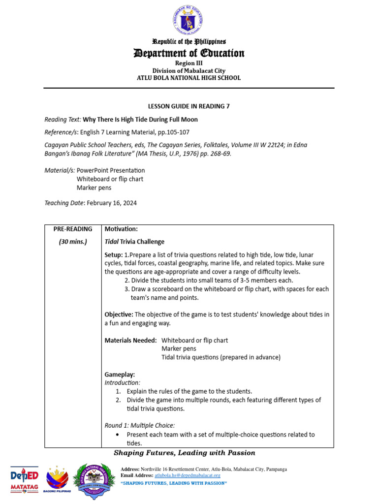 Reading 7: Tidal Myth Lesson Guide | PDF | Moon | Tide