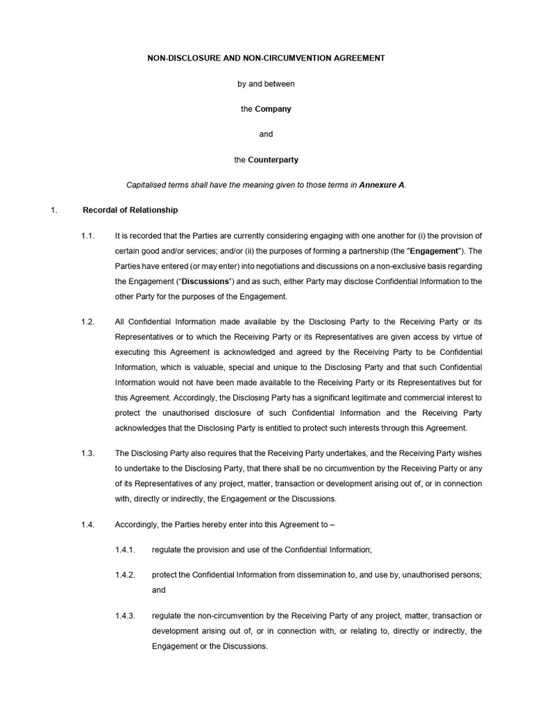 Non-Disclosure & Non-Circumvention Agreement | PDF | Non Disclosure ...