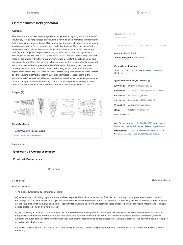 US6404089B1 - Electrodynamic Field Generator - Google Patents | PDF ...
