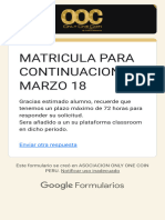 Matricula para Continuacion Marzo 18