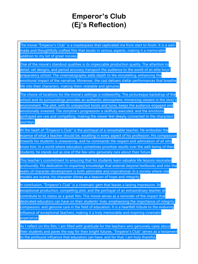 Emperor s Club FINISHED PDF Cinematography