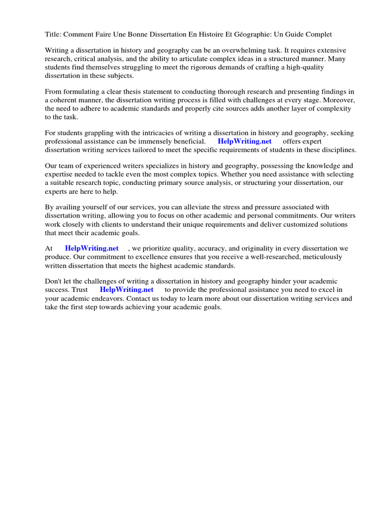 Comment Faire Une Bonne Dissertation en Histoire Et Geographie | PDF ...