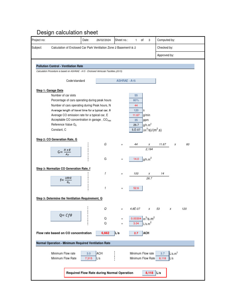 Car Park Ventilation Calculation Sheet | PDF | Ventilation (Architecture)