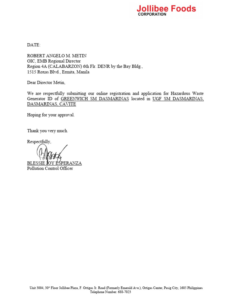 Request for Hazardous Waste ID Approval | PDF | Law