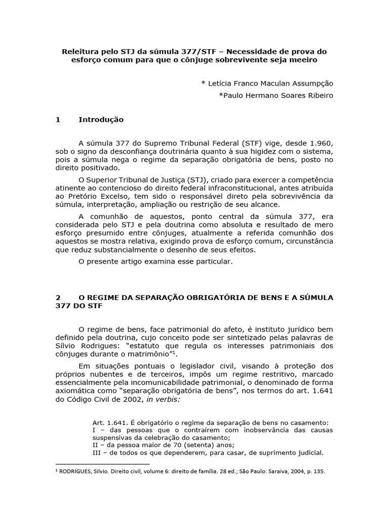 Releitura Da Súmula 377 Pelo Stj Pdf União Estável Emenda