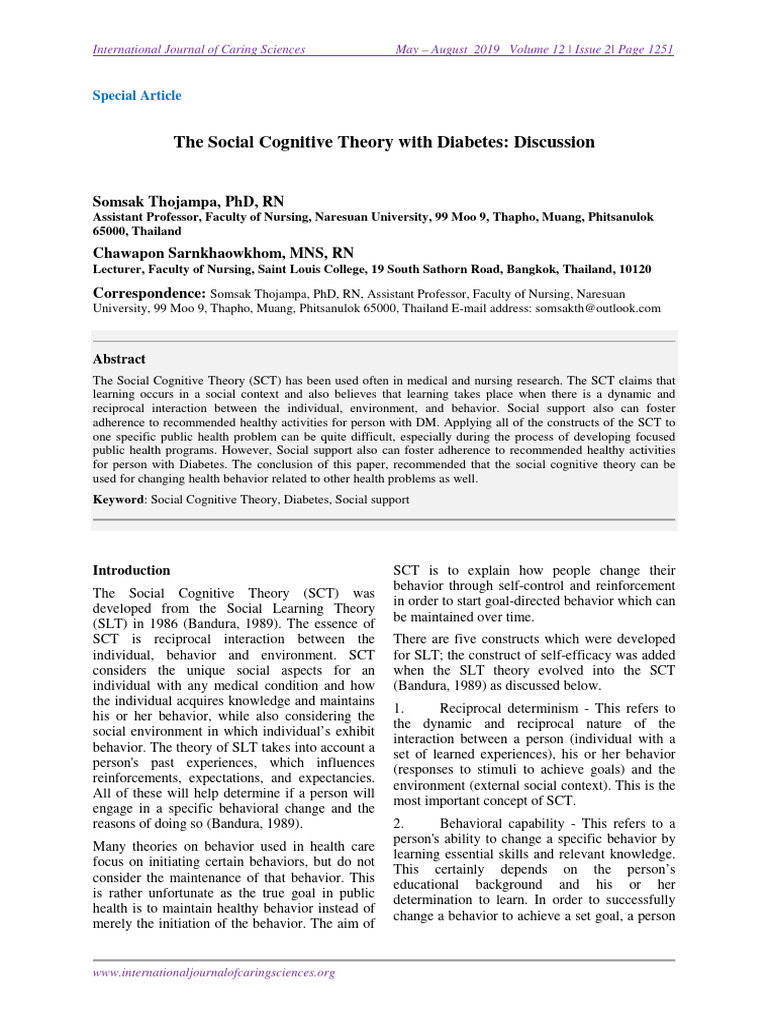 Social Cognitive Theory in Diabetes Care | PDF | Self Efficacy | Behavior