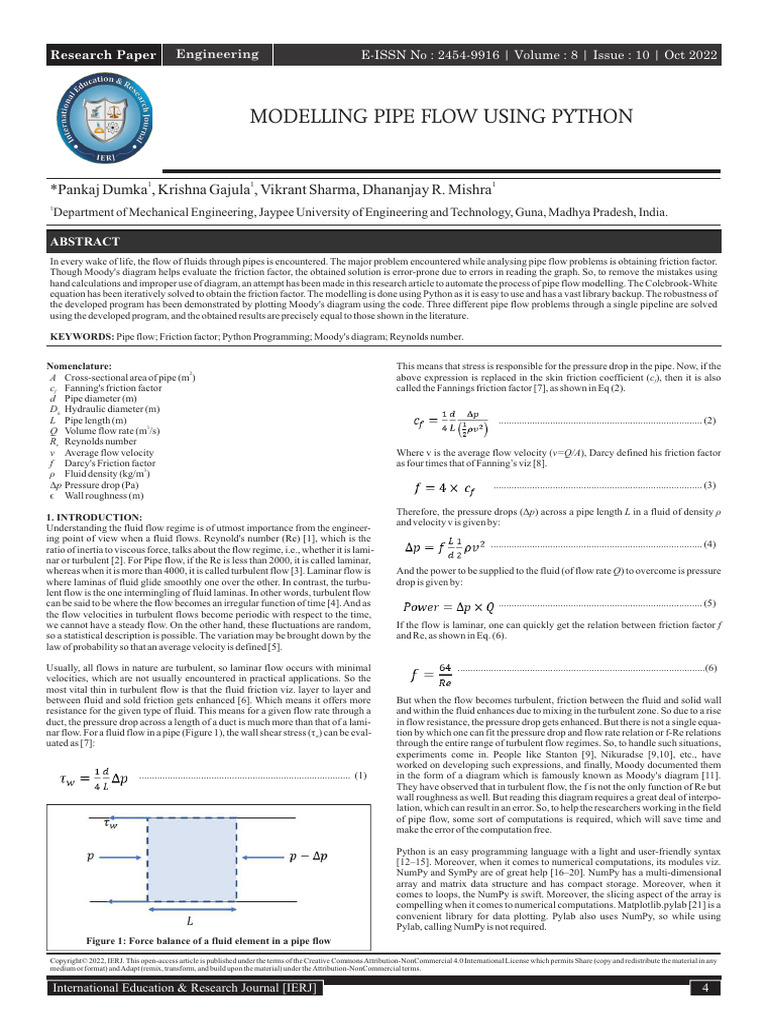 MODELLING_PIPE_FLOW_USING_PYTHON | PDF | Fluid Dynamics | Laminar Flow