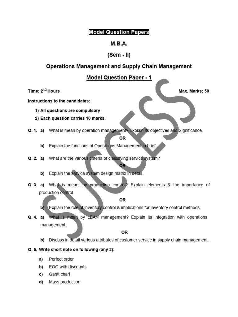 MBA Operations & Supply Chain Exam Papers | PDF | Supply Chain ...