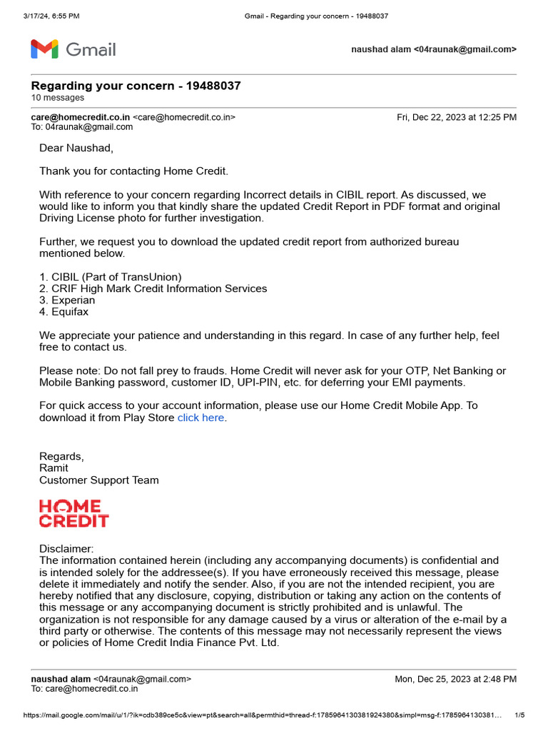 Gmail - Regarding Your Concern - 19488037 | PDF | Gmail | Cyberspace