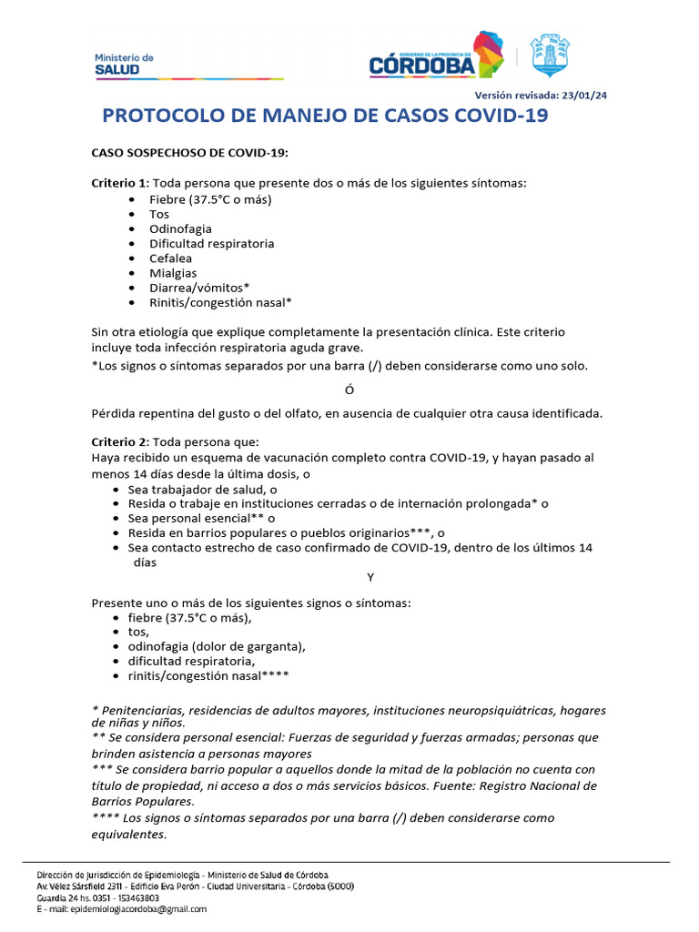 Manejo de Casos Covid 23-1-24 | PDF | Diagnostico medico | Causas de la ...