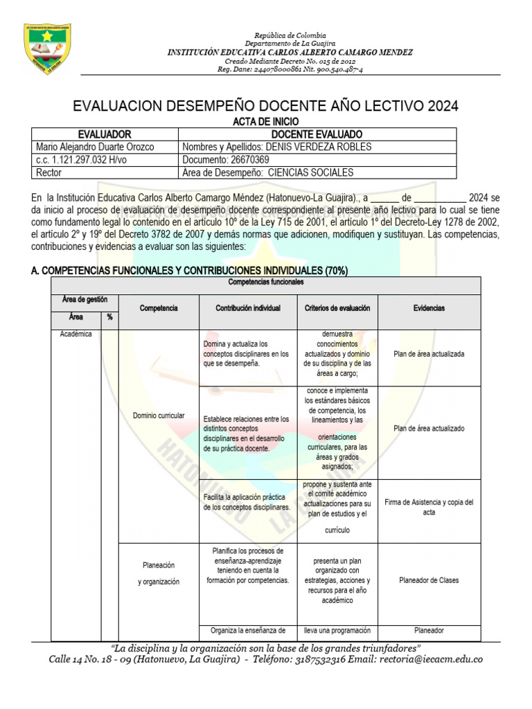 Evaluación Desempeño Docente 2024 | PDF | Evaluación | Plan de estudios