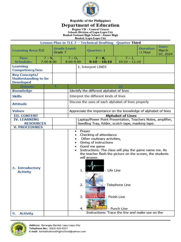 TLE 7 Lesson Plan: Technical Drafting | PDF | Composition (Visual Arts ...