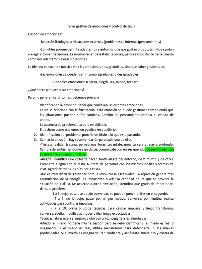 Taller de Gestión Emocional y Crisis | PDF | Las emociones | Ira
